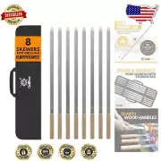23-Inch Long Flat Skewers with Wooden Handles - Reusable BBQ Essentials, 8pc Set
