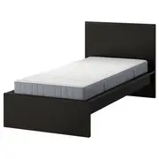 MALM bed frame with mattress, black-brown/Valevåg extra firm, Single