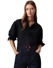[Calvin Klein Jeans] Cropped Dad Denim Shirt in Black