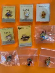 BARCELONA OLYMPICS 1992 PINS MASCOT 9 TORCH DOCTOR VOLUNTEER BANK RAILROAD LOT