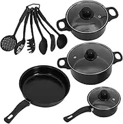 ZUNOXAZ 7Pcs Nonstick Cookware Set Cast Iron Pots and Pans with Transparent Lids for Kitchen Cooking Frying Pan Versatile Saucepan Easy to Clean High Temperature Resistant