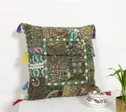 18" Indian Patchwork Pillowcase Cotton Ethnic Sofa Vintage Cushion Cover Green