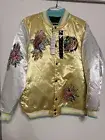 Reason Fearless Varsity Bomber Jacket Mens L Gold Phoenix Quilted Button Up