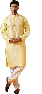 [Sojanya] (Since 1958 Men'S Silk Bend Krochet Thread Embroidered Kurta With White Pyjama