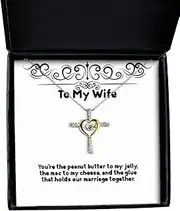 Affordable Wife Present, You're The Peanut Butter to My Jelly, The mac to My Cheese, Love Birthday Cross Dancing Necklace from Wife, Wedding Gifts, Bride Gifts, Gift ideas for Her, St, Th
