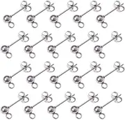 [TOZLU] Stainless Steel Earrings Posts 50Sets Stainless Steel Round Ball Post Stud Earrings with Loop Earring Studs for DIY Jewelry Making Findings 1.2x0.3 mm Silver Earring Back Post