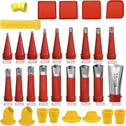 32pcs Caulking Finisher Kit Include 18Pcs Caulking Nozzle Tips Reusable Caulking Nozzle Coating, Caulking Tool Kit with 10 Connector Caulking Guns and 4 Grout Scraper for Bathroom Kitchen Doors