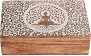 Ajuny Wooden Handcrafted Decorative Jewelry Storage Box Buddha Tree Design White Multipurpose Treasure Chest Organizer Travel Keepsake Trinket Holder Watch Box Gifts 8x5 Inch