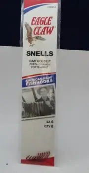 Eagle Claw 139GEH-6 Size 6 Red Single Snell Baitholder hooks