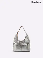 River Island Silver Metallic Leather Slouch Tote Bag (F79108) | $111