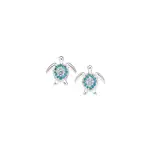 Silver Cz Turtle Stud Earrings in Blue