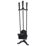 Long Lasting Fireplace Tools FireUp Black 3pc Fire Tool Set w/ Stand (72cm)