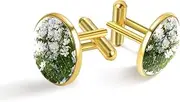 [Generic] White Cosmos Flowers Print Classic Stainless Steel Cufflinks for Mens, Suit Shirt Cuff Links Jewelry Business Wedding Gifts, Golden