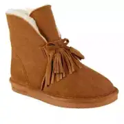 BEARPAW Christie Suede Sheepskin Fringe Boot with NeverWet -Hickory- 13