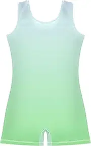 [GAIGEO] Girls Gymnastics Leotards Toddler Elegant Blue Light Green Gradient Biketards Dance Outfit with Shorts Girl 2-3t