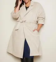 Ladies plus size 18 Autograph stone mock suede belted jacket coat suedette New