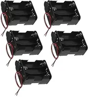 ECSiNG 5 Pieces 1.5V AA Battery Holder 6 Slots Two Layers Battery Case with Standard Snap Connector And Hard Plastic Housing T Type Wire(6AA)