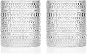 LEMONSODA Vintage Hobnail Drinking Glasses Set of 2, 10 oz Highball Glasses, Embossed Glass Cups, Clear Water Tumbler, Glassware for Beer, Juice, Cocktail, Whiskey, Milk