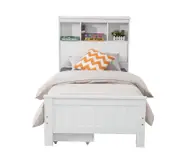 Solid Pine Timber Single Bed Frame Bookshelf Close Storage - White
