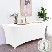 Checkzed Spandex Table Cover - 6FT Rectangular Stretch Table Cloth | Tight-Fit Design for Weddings, Parties, Trade Shows, Dining Tables & Special Events, with 4 Free Golden Placemat