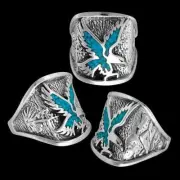 R37 Size 10-925 Sterling Silver Eagle Ring inlaid with Turquoise