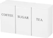 3 Pcs Coffee Tea Sugar Container Set, 1000 ml Metal Vintage Kitchen Canister Set with Airtight Lids, Food Storage Container Jars for Kitchen Counter, Farmhouse Kitchen Home Decor (White)