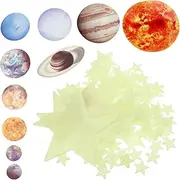 Toddmomy Glow in The Dark Wall Decals 1 Set Solar System Wall Stickers Planet Wall Decals Glow in The Dark Stars for Ceiling Kids Room Nursery Bedroom Living Room Decor