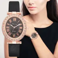在飛比找蝦皮購物優惠-女表Wish watch時尚精緻女生手錶皮帶腕錶鑲鑽數字表盤