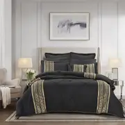 6pc Bianca Raffaello Black / Gold Polyester Comforter Bedding Sleep Set