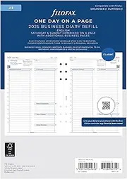 Filofax Calendar Diary Refill, A5 Size, One Day on One Page with Appointments, Business Diary, White Paper, English, 2025 (C68519-25)