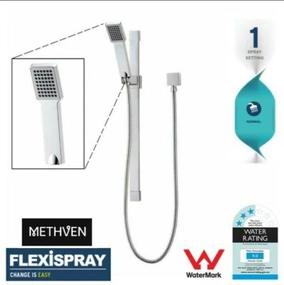 Methven Flexispray Shower Rail Adjustable Height Square Handset Chrome Finish