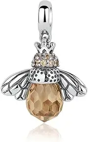 [QANDOCCI] Funnala European Small Bee Pendant Pearl 925 Sterling DIY Fits for Fashion Women Charms Bracelets Jewellery, Sterling Silver