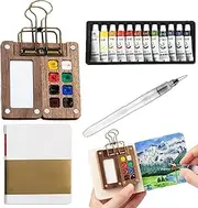Tobios Watercolour Kit, Tobio Mini Watercolour Set, T-obios Mini Watercolor Paint Set Travel, Portable Painting Palette Set, with Clip Brush Pen Sketchbook for Artists Painters Students (8 Grids)