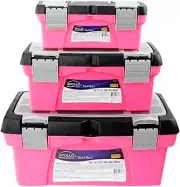 Tools Set of 3 Pink Stackable Tool Boxes with Top Compartment and Removable Tray