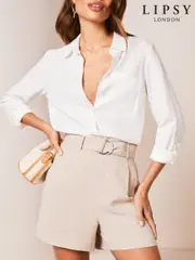 Lipsy Camel Belted Shorts With A Touch Of Linen (AN6717) | $69
