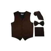 New Men's Tuxedo Vest Vertical Stripes Necktie, Bowtie & Hankie set party Brown