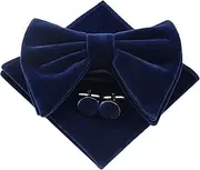 [Mantieqingway] Velvet Bow Ties for Men Oversize Pre-tie Bowtie Cufflink Pock Square Set Tuxedo Bowties