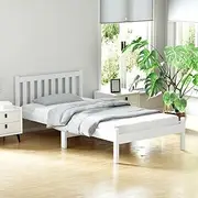 Artiss King Single Bed Frame with Headboard, Wooden Platform Beds with Storage, Timber Frames Easy to Assemble, White Beds Base for Kids, Toddler and Adult, Bedroom Room Decor Home Furniture