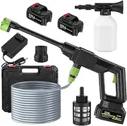 qofezuey Pressure Washer, Electric Power Washer, Battery Powered Pressure Washer, 500PSI Cordless Pressure Washer Power Cleaner with 2 Battery and 6-in-1 Nozzle, Handheld Car Power Washer Green