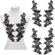 arricraft 2 Pair Flower Lace Applique, Black Polyester Fabric Lace Applique Patches Flower Embroidered Appliques Sewing On Patches for Clothing Wedding Dress Fabric DIY Decoration