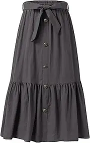 [Kukume] Maxi Skorts Skirt for Girls Button Front High Waisted Long Skirt with Belt Ruffled Skirts with Pocket 3-12Years