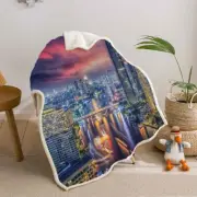 Bustling City Lights Buildings 3D Warm Plush Fleece Blanket Picnic Sofa Couch