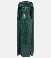 [Erdem] Erdem Sequined georgette caped gown AU 14 green