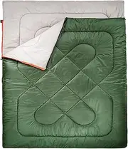 Amazon Basics 3-Season 4 Degree Celsius Rectangular Sleeping Bag For Camping and Hiking, Two Person Queen Sized, Double, Olive Green