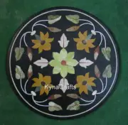 24 Inches Antique Design Inlay Work Coffee Table Top Black Marble Outdoor Table