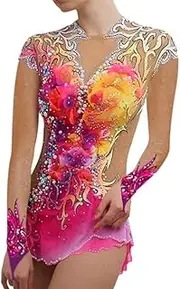 [JRUIA] Rhythmic Gymnastics Leotards for Women Figure Ice Skating Unitards Girls Printed Gymnastics Competition Dresses