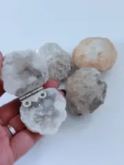 Natural Geode Crystal Ring Box Hinged Agate Jewelry Holder Energy Cleansing Hole