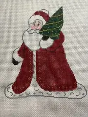 Hand Painted Needlepoint Canvas 18 CT SANTA XMAS ORNAMENT HOLDING XMAS TREE