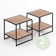 Zinus Bedside Tables – Set of 2 in Natural Wood with Black Frame – Perfect for a Chic Lounge Look