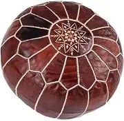 leatherooze Moroccan Pouffe - Genuine Goatskin Leather - Bohemian Living Room Decor - Hassock & Ottoman Footstool - Round & Large Ottoman Pouffe - Unstuffed- Set of 1-16x20x20 inches Brown